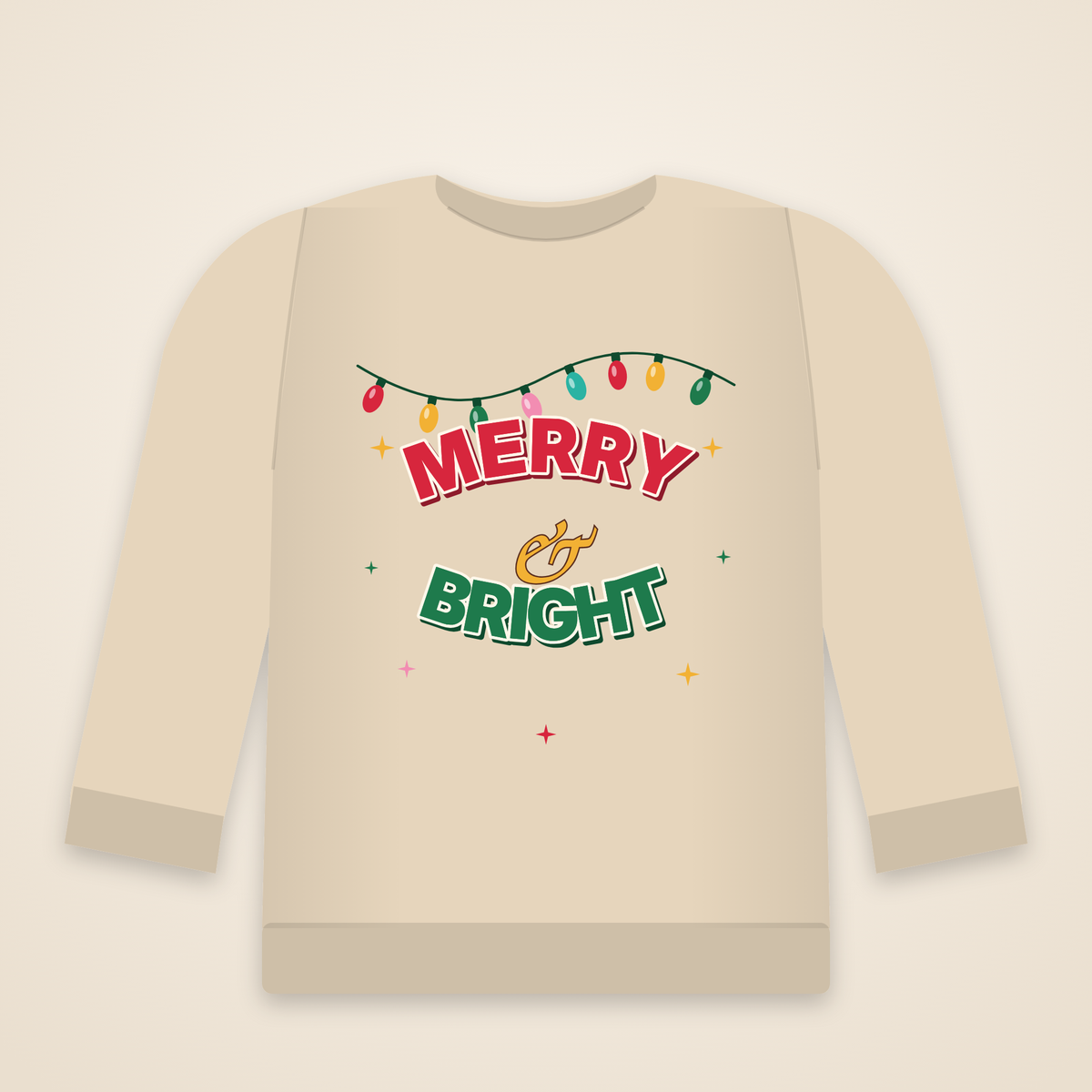 Merry and Bright Christmas Sweatshirt, Retro Christmas Lights Crewneck, Cute Holiday Sweater, Xmas Party Shirt, Christmas Gift for Her